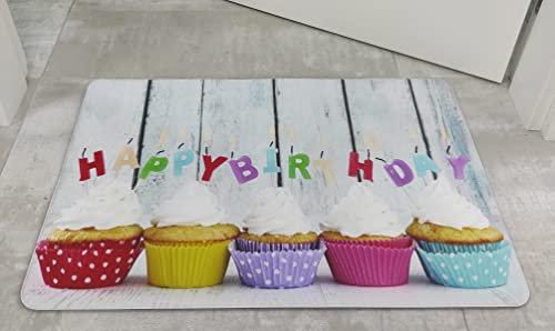 COMERCIAL CANDELA FELPUDOS Y ALFOMBRAS Alfombra de Cocina y Pasillo de Vinilo y Viscoelástica Antimanchas, Lavable | Base PVC Antideslizante y Aislante Diseño (40_x_60_cm, Cumpleaños)