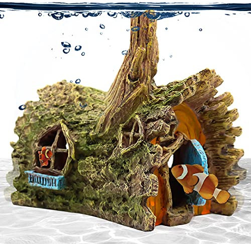 Fazhongfa Betta Holzhaus mit verstecken Höhlendekor - Aquarium Ornament für Kleine und mittlere Fische - Zubehör Fisch Harz Spielzeug Verstecke