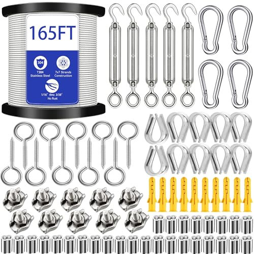 GZFTMKOBNS 50M Drahtseil Edelstahl,Stahlseil Kit, Stahlseil mit ösen,Stahlseil Ummantelt, M5 Spannschlösser für Kabeldraht, Spanndraht