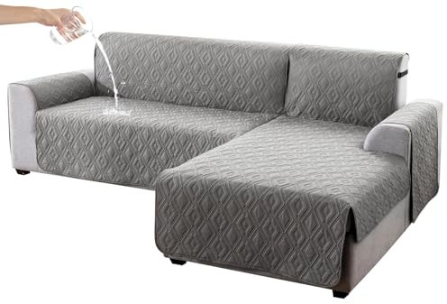 Genina Sektionale Couchbezüge für Hunde, L-förmige Sofabezüge, Chaiselounge, wendbare Couchbezüge für Sektionalsofa, L-förmige Möbelschoner für Haustiere, Kinder (Grau, X-Large)