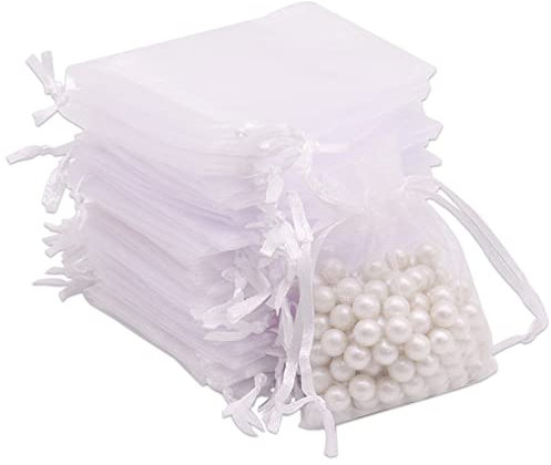Leeyunbee 100 Stück Weiß Organzasäckchen 7 x 9 cm Organzabeutel, Säckchen Geschenk Schmuck Hochzeit Bonbonsbeutel Für Festival Party und Hochzeit, Satin-Kordelzug