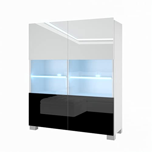 BELINI Kommode Sideboard Wohnzimmer Schlafzimmer Schrank Hochschrank mit LED-Leuchten Super-Soft-Touch-System zum sanften Schließen Aller Scharniere (Weiß/Schwarz)