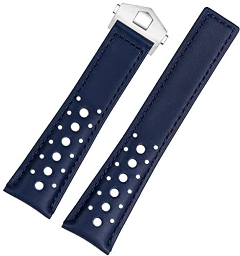 FOUUA Uhrenarmband 22mm for TAG Heuer Monaco Leder Echtleder-Uhrenarmband mit Blauen Schwarz Armband Uhrenarmband Ersetzen for TAG Heuer Monaco for TAG Heuer Carrera Aquarace Serie