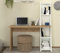 moebel17 9567 Schreibtisch, Eckschreibtisch, Computertisch, Arbeitstisch, PC Tisch Beige Weiß, Wandmontage und Freistehend, mit Regalen, 120 x 74 x 60 cm, Gesamthöhe 146 cm