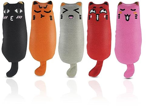 Soft Cat Toys for Indoor Cats Self Play Pet Supplies Cat Gifts Interactive Pillows Cat nip Filled Toys 5PCS Plush Kitten Teething Toys Set Cute Kitty Chew Bite Toys Resistant Cartoon Cat Mouse Toys