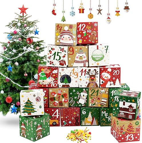 DTYGUIXE 24 Stück Adventskalender zum Befüllen Adventskalender Boxen Weihnachtskalender Schachteln Adventskalender Geschenkbox Weinachten Schachtel für Cupcakes, Schokoladenbrownies, Donuts, Kekse
