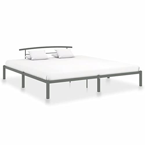 Homgoday Bettgestell Metallbett Bettrahmen mit Kopfteil Einzelbett Doppelbett Einzelbettgestell Bettgestelle Gästebett für Gästezimmer Schlafzimmer Grau Metall 180x200 cm
