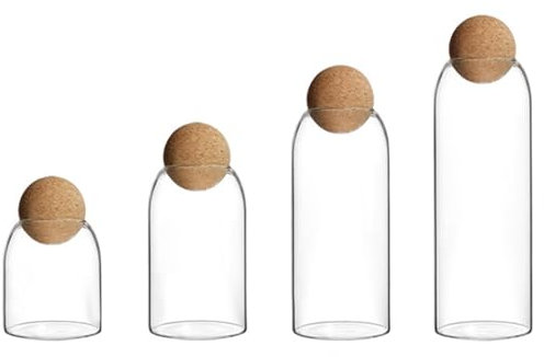 Dxcaicc 4 Pcs Glass Storage Jars with Ball Cork Lid,Food Storage Container,Clear Storage Jars,Decorative Glass Storage bottle for Spice, Sugar, Salt, Tea, Nuts, Coffee Beans