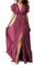 V-Ausschnitt Chiffon Brautjungfer Kleid mit Schlitz Flatterärmel Chiffon Plissee Formale Ballkleider für Frauen, Desert Rose, 38