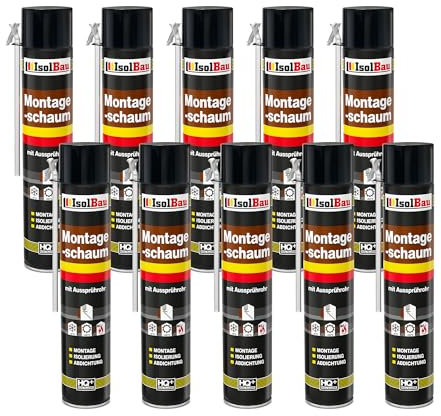 Isolbau Bauschaum B2 Montageschaum mit Aussprührohr - PU-Pistolenschaum Adapterschaum für Montage, Isolierung, Abdichtung, Innen & Außen - 10 x 750 ml