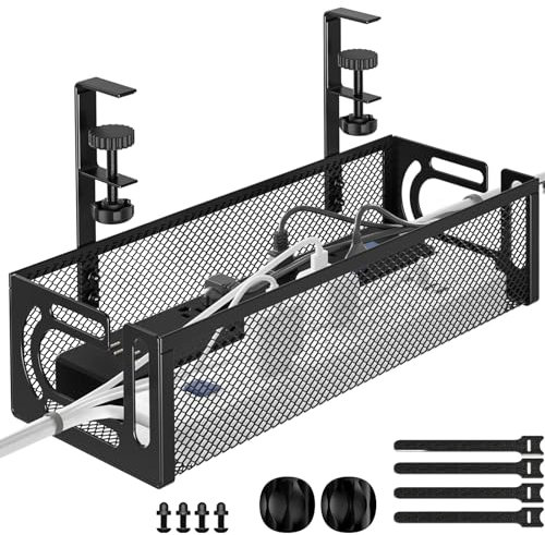 Kabel-Management-Tablett für den Schreibtisch, 39 cm, kein Bohren, Stahl-Schreibtisch-Kabel-Organizer, Drahtmanagement-Tablett, Kabelmanagement-Rack (1 Packung, schwarz)
