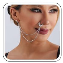 TseenYi Punk Nasenring Ohr Kette Silber Strass Quaste Drop Nase Kette Hoop Kette Geschichtet Kristall Fransen Gefälschte Nase Ring Ohrringe Cz Nicht Piercing Manschette Nase Zu Ohr Kette Schmuck