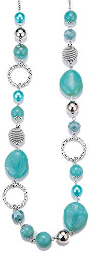 FULU AUTUMN Collana Lunga con Perline in Argento da Donna Collana Boho Lunga Bigiotteria Regali Compleanno per Lei(Turquoise blue)