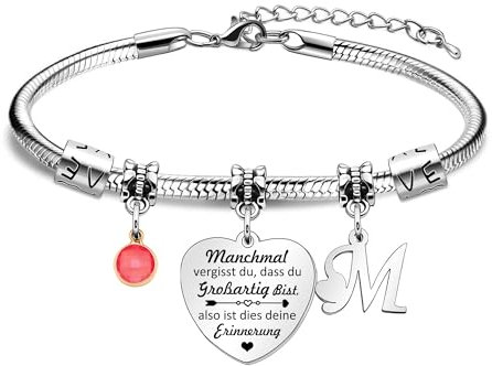 HEYEJET Inspirierende Geschenk Armbänder für Frauen Mädchen Silber Herz Armband mit 26 Buchstaben Personalisierte Geschenke für Freundin Mama Schwestern Kollegin Ehefrau Geburtstags Weihnachten (M)