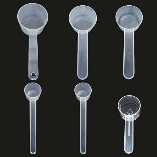 Lot de 6 cuillères doseuses, cuillères à mesurer en poudre, cuillères à mesurer graduées, cuillères doseuses en plastique de cuisson, cuillères doseuses graduées claires, épices, cuillères doseuses de