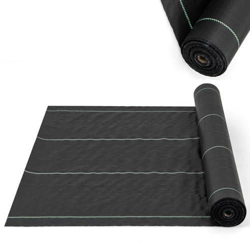 COSTWAY Toile de Paillage Contre Les Mauvais Herbes 1M x 50M, Tapis en Tissu Anti-Mauvaises Herbes de Jardin en PP avec Ligne de Guidage Claire et Droite, pour Jardin Allée, Noir (100 g/m²)