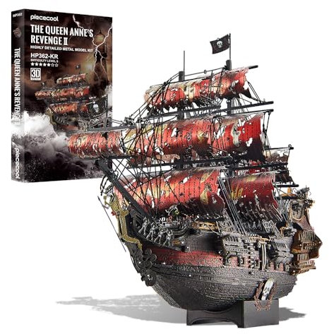 Piececool 3D Puzzle Metall Piratenschiff Queen Anne's Revenge, 3D Metall Puzzle Segelboot Schiffsset, Modell Schiffs für 340 Edelstahl, Geburtstagsgeschenk, Modellbausatz Erwachsene, 439 Teile (Rot)