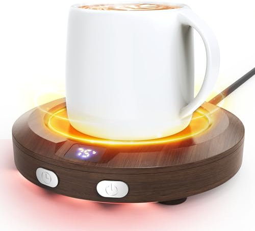 Accwork Mini Coffee Mug Warmer, Smart Mug Warmer for Desk with 2-12H Auto-off Timer, 3 Temperature Settings and LED Night Light, Cup Warmer for Coffee Tea Milk (Cup Not Included), Brown
