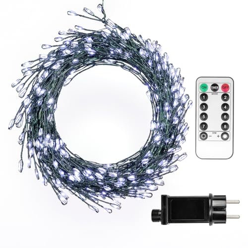 ZELUXDOT Catena Luminosa 6m con 200 LED Bianco Freddo, da Interno, a Spina, con Filo Argento e Telecomando. Perfetta per Albero di Natale, Piante, Camera da Letto, Giardino, Patio e Cortile.