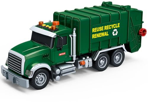 Mostop 15 Large Garbage Truck Toy, Friction Powered Garbage Recycling Truck with Lights and Sounds, 3 Trash Bins with Trash Cards,Kids Toys for 3 4 5 6 7 Years Old Boys Girls Gifts