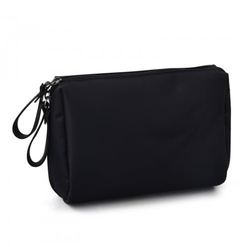 Borsetta Porta Trucchi Piccola Portatile, Pochette da viaggio Necessaire Donna, Mini Borsa Toilette con Scomparti, Borsa per Trucchi Portafogli con Cerniera Piccola, per Cosmetici (Nero)