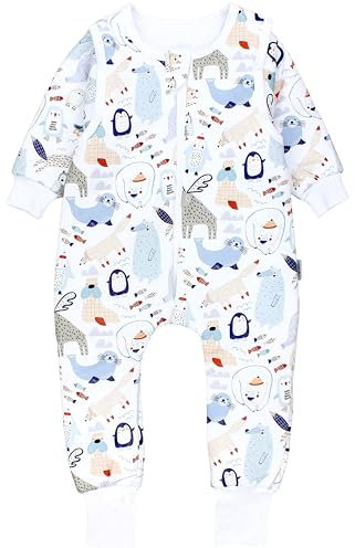 TupTam Baby Schlafsack mit Füßen und Ärmeln – Ganzjahres Schlafsack Baby 2.5 TOG, OEKO-TEX zertifiziert, Farbe: Wintertiere Blau Beige Elch Pinguin Robbe, Größe: 92-98