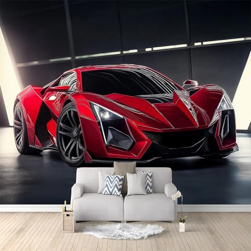 Roter Sportwagen Vlies Tapeten Wandtapete Rot Muster 3D Wandbild Wohnzimmer Wanddekoration Fototapete 3D Tapete Effekt 200x140 cm