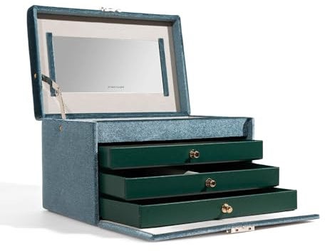 Friedrich23 Schmuckkoffer - Schmuckkasten groß, Chenille, Velvet, türkis