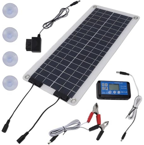 Caricabatteria solare per auto da 100 W - Mantenitore di batteria di mantenimento a doppia uscita | Pannello solare per auto, moto, da 12 V-24 V, efficiente mantenitore di energia per