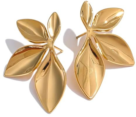 Huacan Ohrringe Damen S925 Ohrstecker Große Blatt Blume Muster Hypoallergene Ohrring Modeschmuck für Frauen und Mädchen Gold Silber