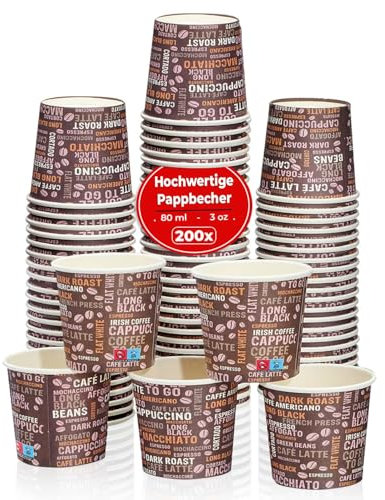 Espresso Pappbecher 80ml mit Kaffeebohnenmuster - 200 Stück Top Qualität ISO 9001 becher