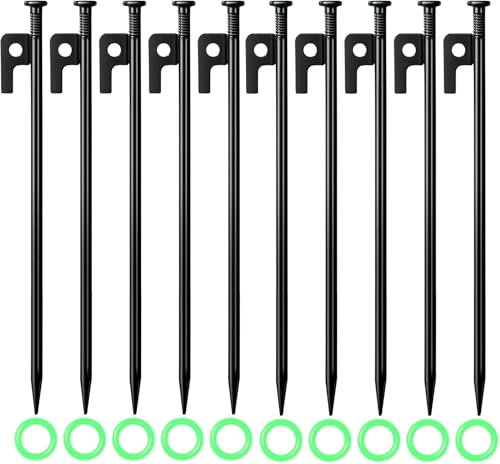 35 cm Anclajes de suelo, 10 unidades de piquetas de tierra, piquetas estables, estacas de metal estables, piquetas para tienda de campaña, a prueba de tormentas, clavos de tienda de campaña al aire