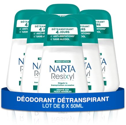 NARTA - Deodorant für Damen – Resixyl Deodorant für 4 Tage ohne Alkohol – 6 x 50 ml