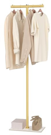 GUOHNHE Métal Portant à Vêtements, Type T Moderne Multifonctionnel Porte Manteau, Portemanteau sur Pieds avec Dalles de roche lourdes, 175cm de Hauteur, Jaune Doré, GYJ011WJ