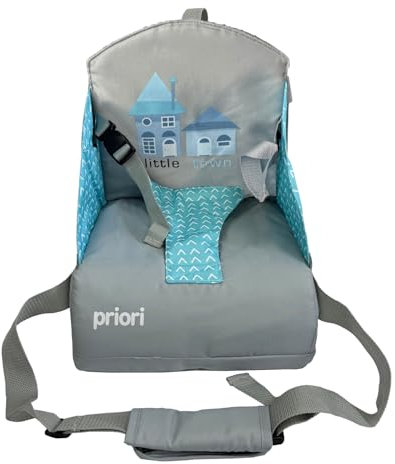 Priori Baby Albi – Silla Elevadora de Bebé Plegable con Cinturón de Seguridad, Silla Portátil para Comer, Compacta y Ligera (Azul)