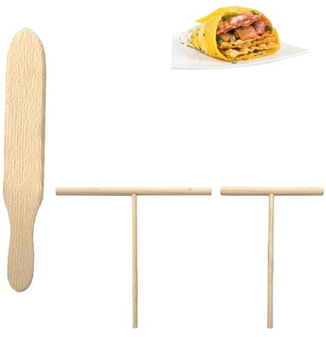 3 Stück Crepes Verteiler,Crepes Verteiler Holz Pfannkuchenwender für Crepe Pfanne,Teigverteiler für wrepes Wender Set,mit 25cm Crepe verteiler Spatel