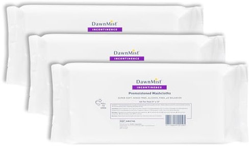Dukal DawnMist Pre-Moistened Adult Washcloths, 9 x 13 – Soft, Disposable, Non-Sterile Wipes, 3 Pack (192 Total) – Hypoallergenic & Gentle for Personal Hygiene or Caregiving