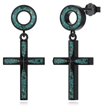 CHENGHONG Kreuz Ohrringe Silber 925 Türkis Tropfen Hängend Schwarz Kreuz Ohrstecker Schmuck Kreuz Geschenke für Frauen Männer…