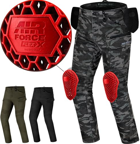 SHIMA Giro 3.0 Pantalon Moto Homme Homologué Genouillères AirForce Pantalon De Moto Armure Textile Protection Ajustable Genoux Renforcé Airflow Grande Taille Elastique (Hommes, Camo, 40/32)