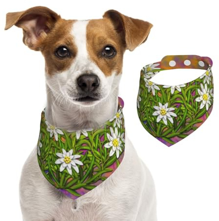 Schweizer Edelweißblumen, Hundehalstücher, Baumwoll-Haustierschal, verstellbare Lätzchen für Haustiere,S