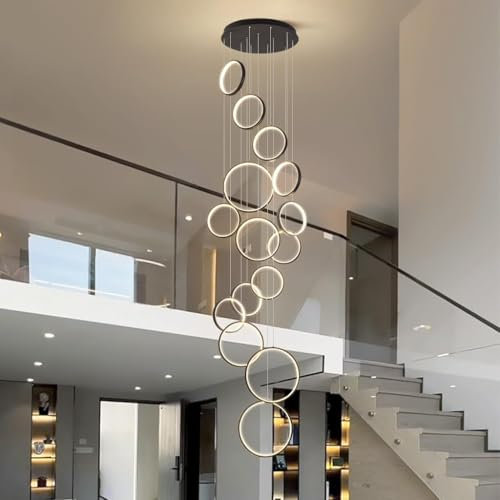 WWERTYY 15 Lights Spiral Staircase Chandelier with Remote control,Modern Dimmable LED Chandelier DIY shape,300cm Adjustable Height Ceiling Light for Villa,Arch,High Ceiling Foyer(15 lights