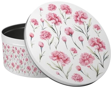 Purely Home Carnations Large Cake Tin - Pretty Pink Floral Kitchen Gifts for Her - Round Metal Storage Container for Baking 23 x 10cm