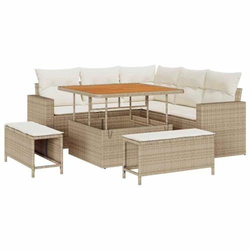 vidaXL Garten-Sofa-Set mit Kissen mit Speicher 8 pcs Beige und Creme, Modulares Garten-Sofa-Set, leicht, langlebig, abnehmbare Kissen, Flexible Möbel für draußen, Patio-Sitzgruppe