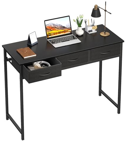 WOHOMO Computer Desk with Drawers, 39.3 Inch Bedroom Desk with Storage, Home Office Desk for Room Spaces, Modern Work Writing Study Tables, Black