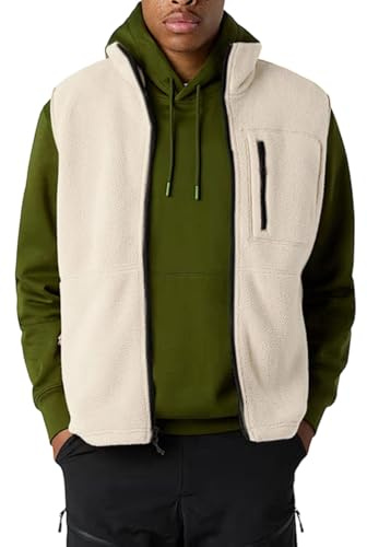 YOSUWOAI Gilet in pile senza maniche, da uomo, con colletto alto e chiusura lampo, in tinta unita, per autunno e inverno, caldo pile, per attività all'aria aperta, ispessito