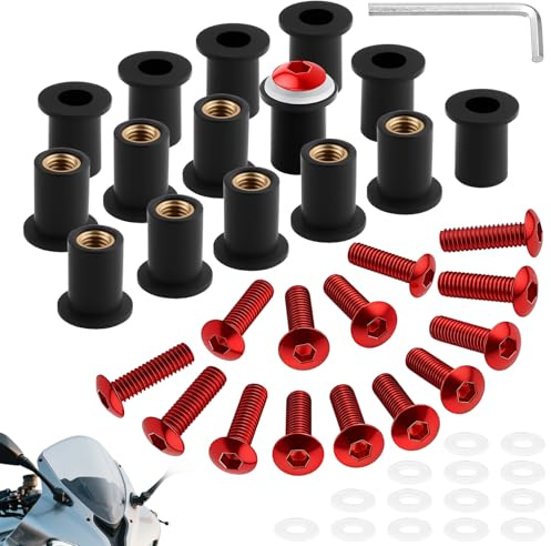 TXXATX 15 Stück Motorrad Windschild Befestigung Schrauben M5x16 mm Verkleidungsschrauben Motorrad Rot Windschild Schrauben M5 mit Schlüssel für Befestigung und Unterstützung Windschutzscheibe