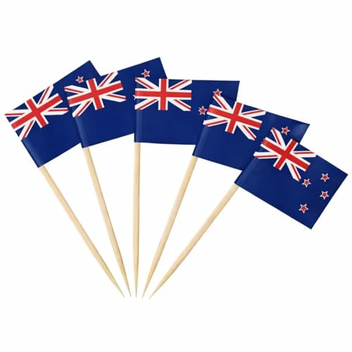AhfuLife 200 Stück Neuseeland Zahnstocher Flaggen, Neuseeländische Deko Fahne Klein Mini Zahnstocher Neuseeland Fähnchen für WM 2026 Kiwi Festival Cupcake Topper Toothpick Cocktail Pub Deko