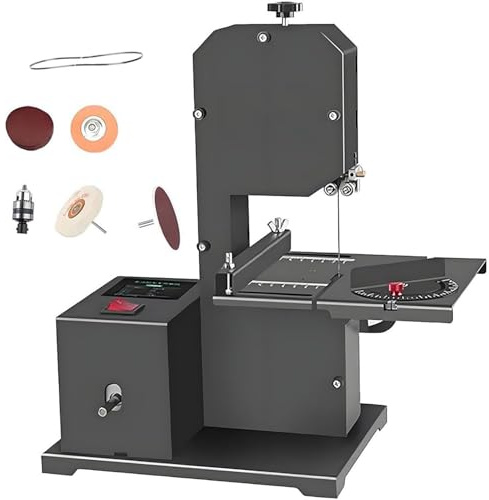Ymnogjie Benchtop Bandsaw,All-in-One 5-in-1 Benchtop Bandsaw Machine,Pure Copper Motor,Wood Cutting Machine Ideal for Grinding and Polishing Tasks