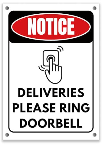 LP Lifestyle Deliveries Please Ring Doorbell Sign – Durable Waterproof Weatherproof Rust-Free PVC Sign, Clear Notice Sign for Door Delivery Instructions Use No.457 (A4 (210mm x 297mm) – Holes)