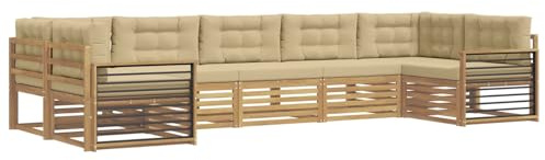 vidaXL Outdoor-Sofagarnitur mit Kissen 7 pcs Weiß und Beige, Gartensofa, Moderne Außenmöbel, Bequeme Sitze, Lounge am Pool, funktionale Design für die Terrasse